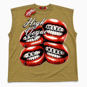Chaleco de Algodón Personalizado para Hombre, Camiseta sin Mangas con Estampado Urbano de Alta Calidad, Cuello Redondo, Impresión de Diamantes de Imitación, Marca del Fabricante - Product Image 1
