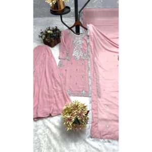 Conjunto de Fiesta Rosa para Mujer, Top, Pantalón y Dupatta, Talla L JD - Product Image 3