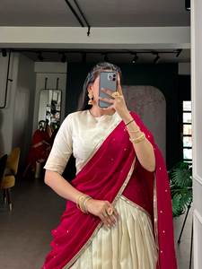 Ensemble Lehenga Choli pour femmes en soie Dola réversible brodé et évasé, semi-cousu, pour mariage, Diwali et fête - Product Image 5