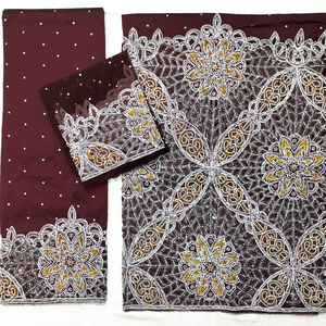 Envolturas de George con cuentas de piedra dorada hechas a mano para mujer, Blusa de encaje de red de diseñador de 5 yardas, primavera de tubo africano para ropa de verano - Product Image 4