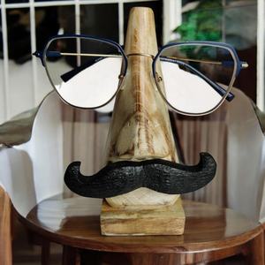 Support de lunettes en bois fait main avec moustache noire Présentoir de lunettes uniques Présentoirs de lunettes - Product Image 1
