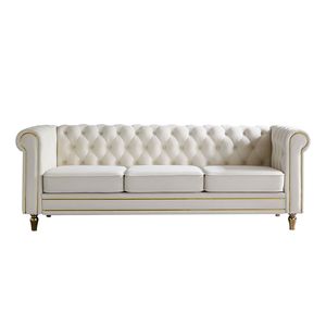 Divano Chesterfield in Velluto Beige da 84,65 Pollici per Soggiorno - Product Image 1