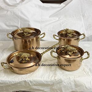 Artisanal Hammered Stainless Steel Casserole <b>Frying</b> <b>Pan</b> Set Eco-Friendly Europe Premium Decorative Cookware Golden Grape Accents - Product Image 5