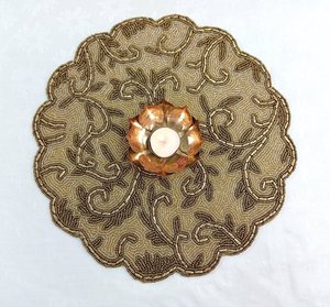 Custom Floral <b>Beaded</b> Satin Table <b>Placemat</b> Round Dining Mat Handmade Decorative Pad for Hospitality - Product Image 5