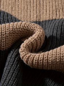 Pull en tricot rayé marron pour homme, col rond, manches longues, color block, décontracté, hiver - Product Image 3