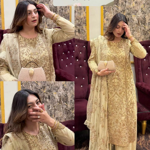 Ensemble Kurti Plazzo en Georgette Premium avec broderie Zari et sequins épais, doublure micro, et dupatta à volants de créateur - Product Image 6