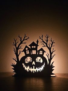 Bougeoir en verre spécial Halloween, finition blanche, décoration d'automne pour une ambiance hantée, candélabre d'automne, porte-bougie votif - Product Image 5