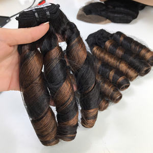 Wholesale Price 100% Raw Virgin Vietnamese Human Lace Wig Weft Bouncy Curly Piano Brown <b>Color</b> Super Double Drawn <b>Hair</b> Extensions - Product Image 6