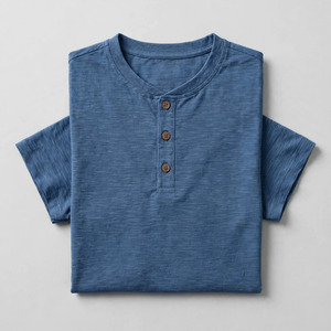 เสื้อเชิ้ตผู้ชายสีน้ำเงินพิมพ์ลาย แขนสั้น ติดกระดุม คอปก ระบายอากาศได้ดี ผลิตจากผ้าโพลีเอสเตอร์/คอตตอนทวิล เหมาะสำหรับใส่ในฤดูร้อน - Product Image 6