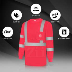 T-shirt de travail respirant à séchage rapide haute visibilité, manches longues, poche avant réfléchissante, classe 1 ANSI, étanche, avec éclairage LED - Product Image 5