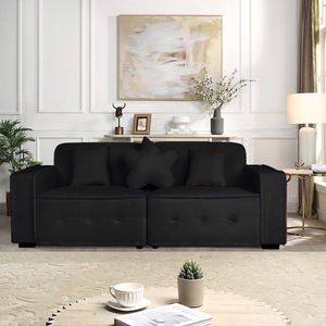 Modern Indoor Sofa with Three Pillows Black Velvet Cloth 93.50"*35.23"*30.70" for Living Room - Product Image 3