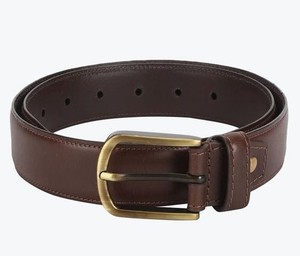 Ceinture homme en cuir véritable, finition marron avec boucle à ardillon dorée, usage décontracté, fabrication OEM disponible - Product Image 1