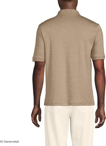 Lands' End <b>Men's</b> <b>Khaki</b> Short Sleeve Pique <b>Polo</b> <b>Shirt</b> Breathable Casual Regular Fit Solid Color Knitted Design - Product Image 2
