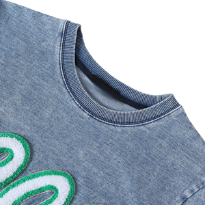 Camisa Premium AKA 1908 de Mezclilla Chenille para Mujer, Color Azul Claro, Cuello Redondo, Manga Corta, Estilo Griego Informal - Product Image 5