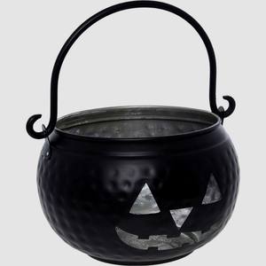 Pot de fleurs en métal en forme de citrouille d'Halloween avec poignée, pot décoratif Jack O'Lantern pour plantes d'intérieur et d'extérieur, jardin, balcon - Product Image 2