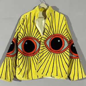 <b>Yellow</b> Velvet Eye Embroidery Suzani Jacket – Handmade Boho Festival Coat, Artistic Statement Outerwear, Unique - Product Image 6