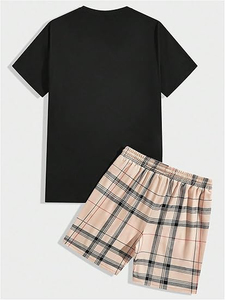 Conjunto de Dos Piezas de Verano para Hombre Personalizado con Camiseta de Manga Corta de Algodón Liso y Pantalones Cortos de Tela Transpirable, Perfecto para Uso Diario - Product Image 5