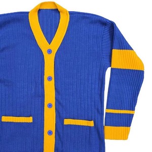 <b>Women's</b> Blue Yellow Contrast Knitted <b>Cardigan</b> Long Sleeve V Neck Casual <b>Button</b> Front Solid Color All Seasons Wear - Product Image 6