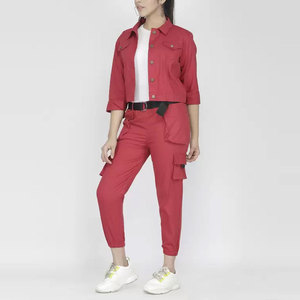 Conjunto de Ropa Urbana para Mujer, Chaqueta Corta y Pantalones con Múltiples Bolsillos, Fabricante de Conjuntos de Dos Piezas - Product Image 3