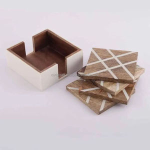 Ensemble de sous-verres carrés modernes en résine et bois, motif géométrique, antidérapants, écologiques, napperons de luxe pour la décoration de table à café et à manger - Product Image 4