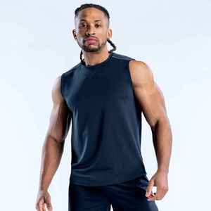 Men's O-Neck Sleeveless <b>Tank</b> <b>Top</b> Solid Color <b>Knitted</b> Quick Dry Casual Workout Wear 100% Polyester <b>Black</b> - Product Image 1