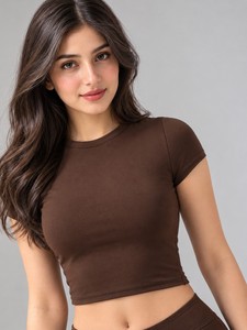Lifting Infinite Women's Dark <b>Green</b> Seamless Spandex/Nylon Short Sleeve Crew Neck Slim Fit Yoga <b>Crop</b> <b>Top</b> - Product Image 5
