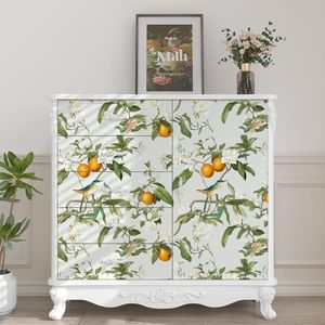 Papel Tapiz Floral con Hojas y Pájaros en Beige/Naranja/Verde, 17.5in X 118in, Autoadhesivo, Papel de Contacto Impermeable, Murales para Pared - Product Image 5