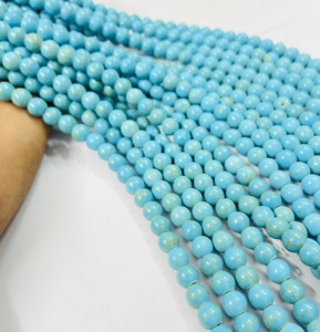 Perles rondes en turquoise de qualité supérieure, provenant de l'usine Rare Gems, certifiées par un tiers du Rajasthan, pour la fabrication de bijoux, longueur de 15,5 pouces. - Product Image 3