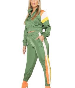 Women Plus Size Summer Sportswear Windbreaker Tracksuit Set Zip-Up Green Color Blocking Full Sleeve Zipper Sporty <b>Jogger</b> Pants - Product Image 1