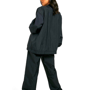 High Quality <b>Black</b> Nylon Tracksuits Custom <b>Windbreaker</b> Hoodie Jogger Two Piece Set Trendy Casual Activewear Bulk Manufacturer - Product Image 2