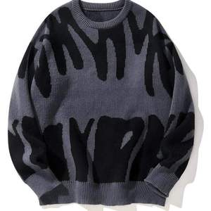 Pull en tricot déchiré pour homme, couleur unie, manches longues, col rond, hiver, logo sur le devant, polyester/coton, légèrement extensible - Product Image 2