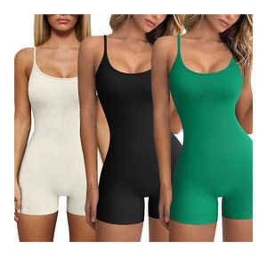 Precio al por mayor: Conjuntos de yoga y ropa de gimnasio transpirables para mujer con tirantes finos sin costuras, monos de fitness de talla grande con estampado de guinga. - Product Image 5