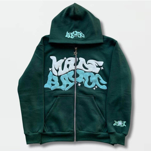 Sudadera con capucha de forro polar grueso, personalizada, extragrande, con cremallera, lisa, estilo urbano, vintage, desgastada, con bolsillos, para hombre - Product Image 1
