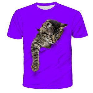 Yellow <b>Men's</b> T-Shirt With 3D Kitten Print Short Sleeve O-Neck Casual Cotton Jersey Regular Fit Photo Pattern Digital Print - Product Image 3