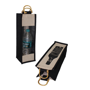 Custom Logo Print One Liter Capacity Wine Bottle Bag PP Laminated Juco with Cane Handle & Front Window for Shopping - Product Image 2