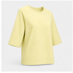 <b>Womens</b> Pale <b>Yellow</b> Crew Neck Elbow Sleeve Relaxed Boxy Fit <b>T</b> <b>Shirt</b> WTS-0132 - Product Image 4