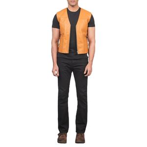 Chaleco de Cuero Genuino Marrón con Diseño de Cuello Redondo y Cierre de Botones Cubiertos, Prenda Exterior de Estilo Vintage Otoñal y Transpirable - Product Image 1