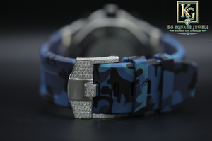 Montre mécanique chronographe sertie de diamants bleu glace, cadran rond, bracelet bleu, style bijoux de luxe - Product Image 4
