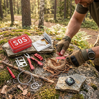 Kit d'équipement de survie pour le camping, boîte à outils d'urgence SOS avec pince multifonction, boussole, allume-feu, scie à fil