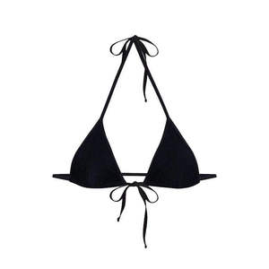 Conjunto de Bikini de Dos Piezas para Mujer, Top Halter Acanalado con Lazos Ajustables en la Espalda, Color Negro Sólido, Spandex/Poliéster - Product Image 1