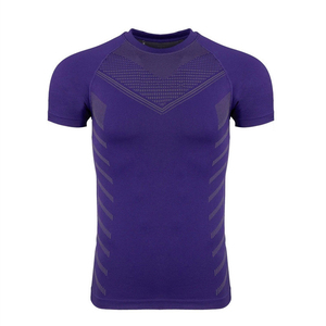Nouveau T-shirt Homme Sport Fitness Été Col Rond Manches Courtes en Polyester Spandex à Rayures Fines - Product Image 2