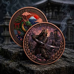 Moneda Coleccionable Personalizada de Cobre Fino .999 de 1oz con Diseño de Samurái <span class=keywords><strong>Bushido</strong></span>, Katana, Guerrero y Flor de Cerezo - Product Image 4