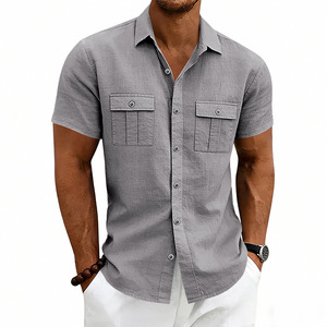 OEM Mens <b>Linen</b> Short Sleeve <b>Shirt</b> Outdoor Commuter Workwear Casual Loose Fit Multi Pocket European American <b>Summer</b> Mens <b>Shirt</b> - Product Image 6