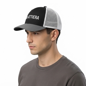 Men's <b>Black</b> White Trucker <b>Cap</b> Mesh Back Snapback <b>Baseball</b> Hat Custom Embroidered Logo Adjustable - Product Image 2