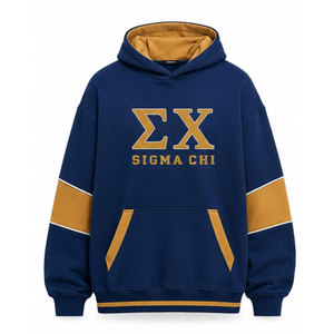 Sweat à capuche bleu et or pour homme Sigma Chi, manches raglan, poche en polaire, coupe classique, décontracté, pour l'automne - Product Image 5