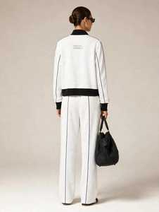 ONETEN APPARELS Women <b>White</b> Color Block Track Jacket <b>And</b> Pants Set Side Stripe Sporty Jogger Outfit - Product Image 3