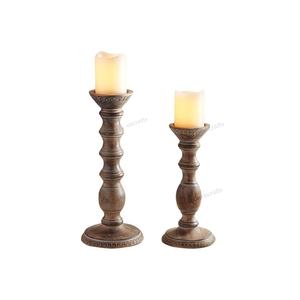 Rustic Mango Wood <b>Candle</b> Stand <b>Set</b> <b>of</b> 2 for Christmas Valentine's Day Wedding Home Decor Accessories Ornament - Product Image 1