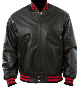 Veste de sport universitaire pour homme de haute qualité, 100% cuir véritable, col montant en laine, design personnalisé, couleur noire, hiver - Product Image 3