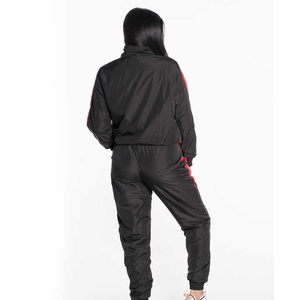 Conjunto de 2 piezas para mujer al por mayor, informal de invierno, transpirable, talla grande, cortavientos liso, chándal de longitud completa con cordón y forro de malla - Product Image 2