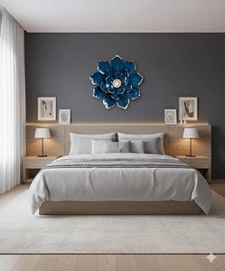 Contemporary Metal <b>Wall</b> Art Floral <b>Panel</b> Decor Handmade Blue <b>Flower</b> <b>Wall</b> Accent for Modern Home Interior - Product Image 2